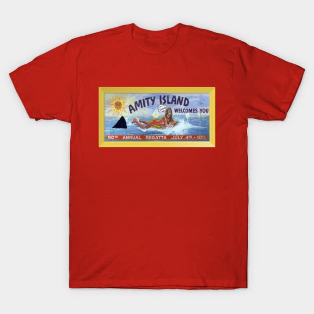 Jaws — Amity Billboard (with graffiti) T-Shirt by GraphicGibbon